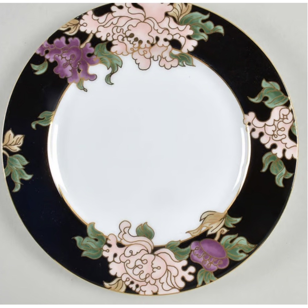 Vintage Fitz & Floyd Cloisonne Peony Black 10-3/8" Dinner Plate 1979 Japan